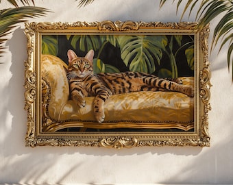Impresión artística de pared de gato de Bengala: Póster dorado de lujo de gato