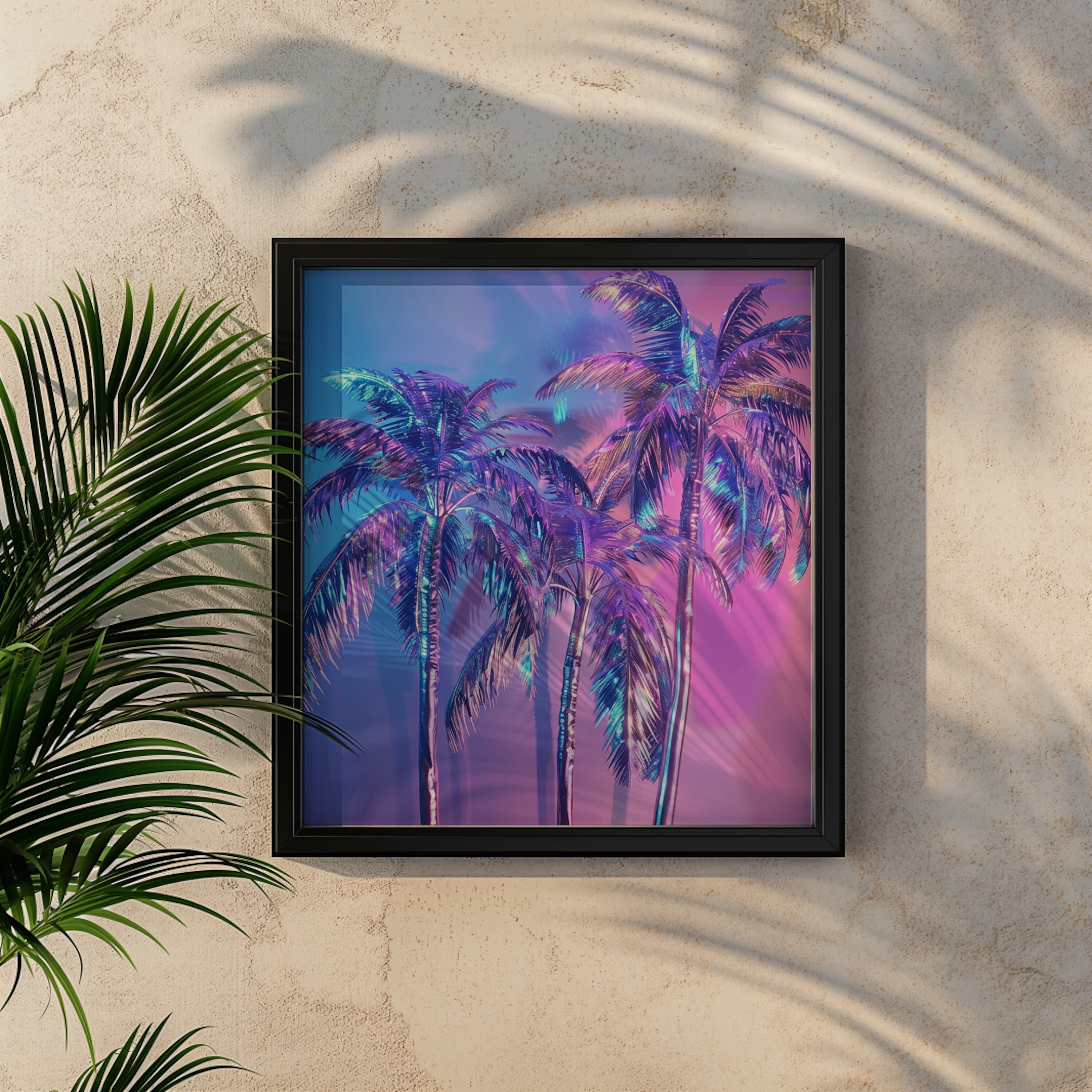 Holographic Palm Trees Poster | Retro 80s Summer Art - Etsy Israel