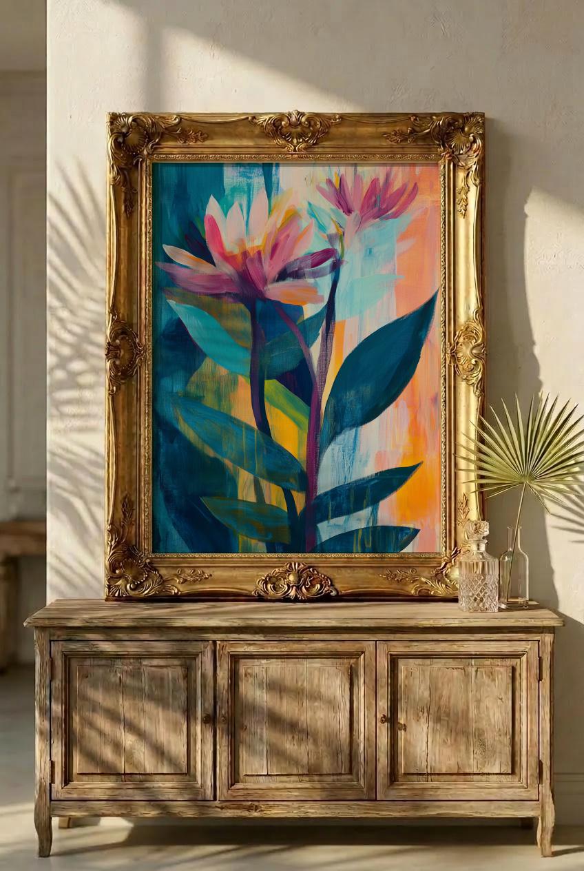 David Hockney Inspired Floral Print, Colorful Modern Botanical Wall Art ...