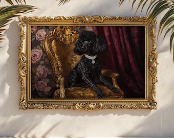 Gothic Black Poodle Portrait: Vintage Luxury Dog Art Print