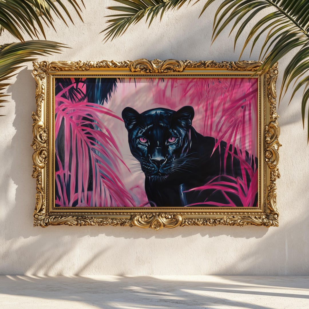 Black Panther in Pink 80s Jungle Print: Bold Statement Poster - Etsy