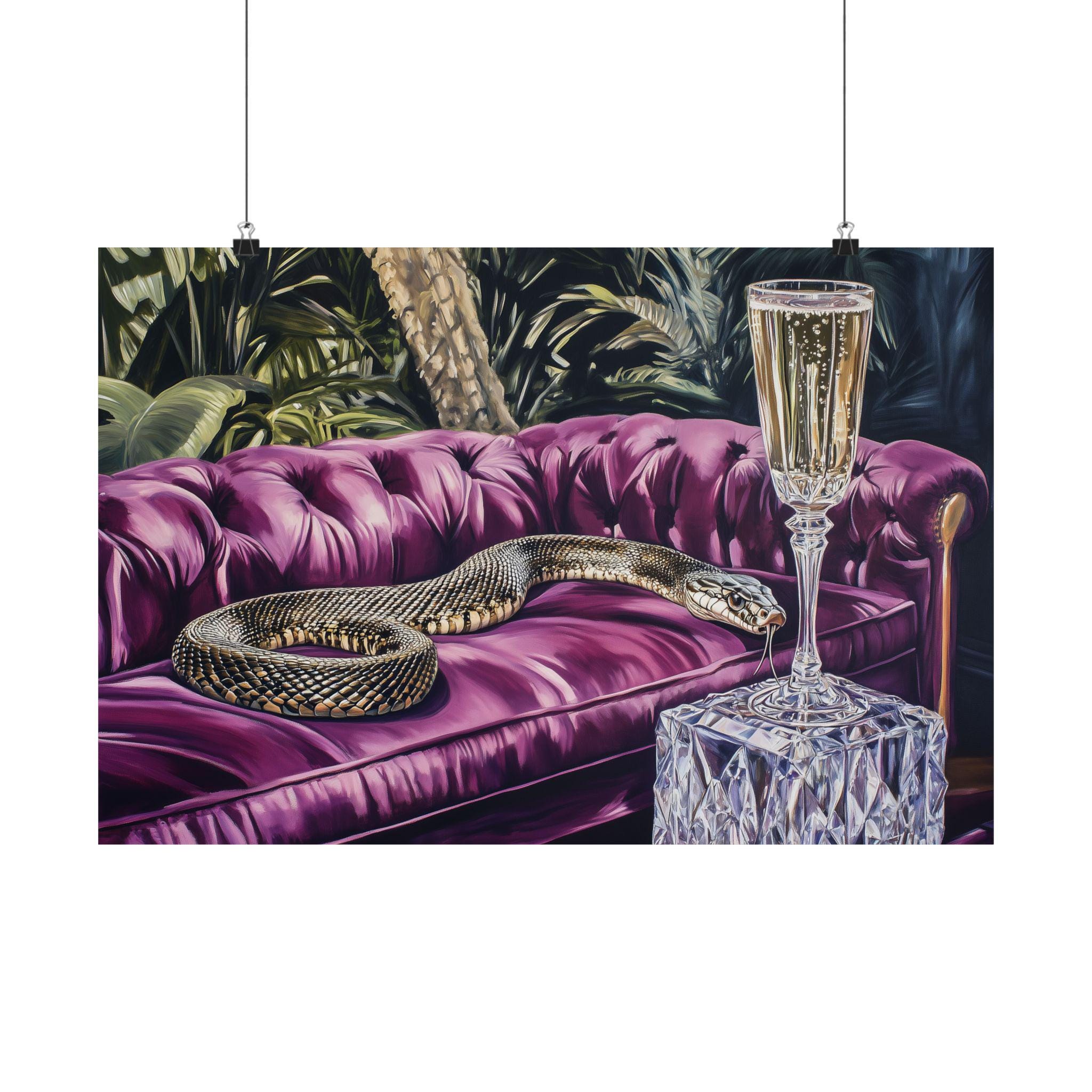 Snake on Purple Velvet Sofa Oil Painting: Retro Miami Print - Etsy