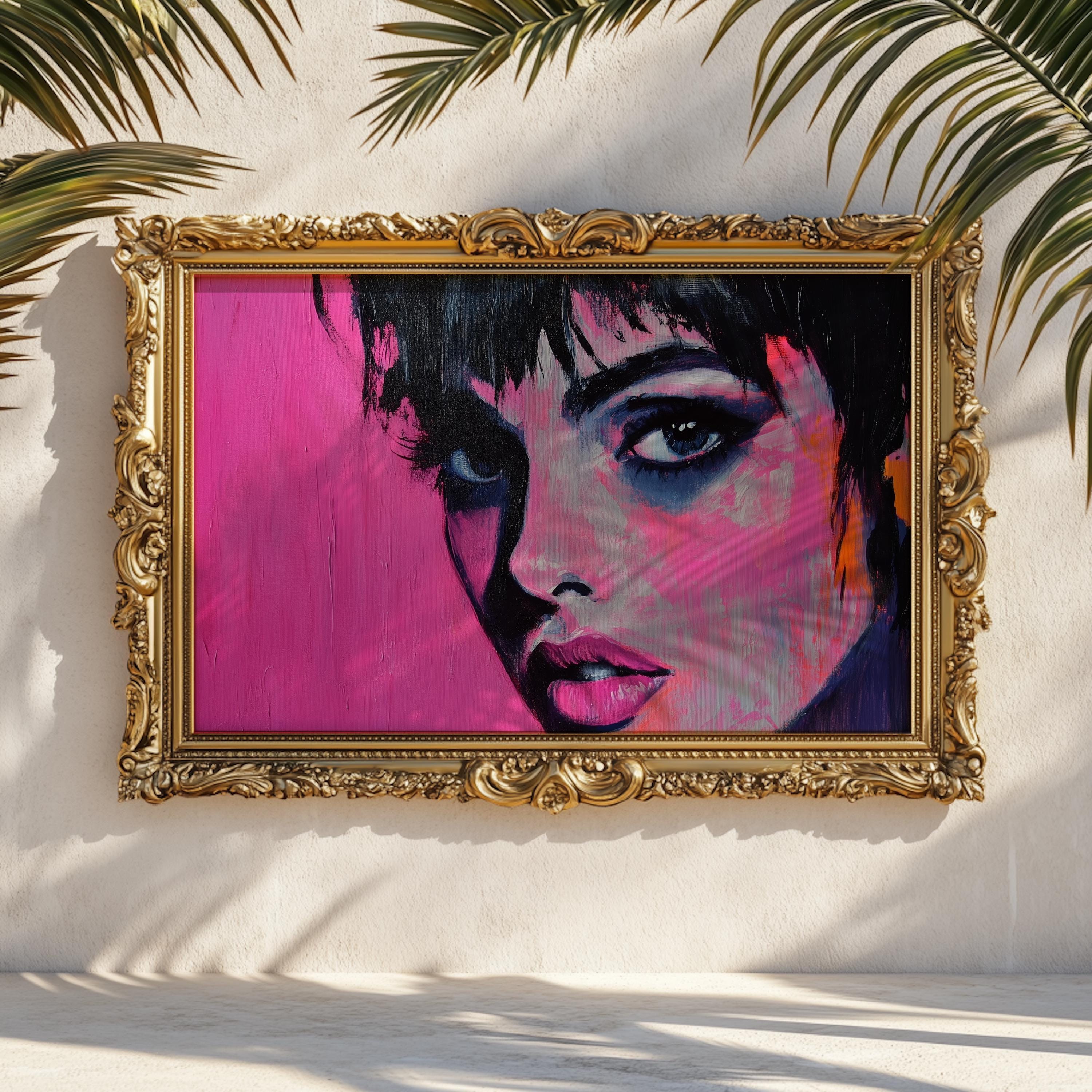 Neon Pop Art Woman Portrait Print: 80s Retro Glam Decor  display picture 2