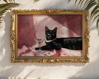 Impresión artística de Black Cat Martini: Póster de cóctel retro glamuroso