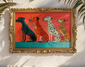 Minimalist Dogs Oil Painting: Modern Pet Wall Art Playful Graphic Animal Print
