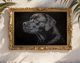 Impresión artística de retrato de labrador con diamantes de imitación: Póster de pintura de perro de lujo con diamantes negros