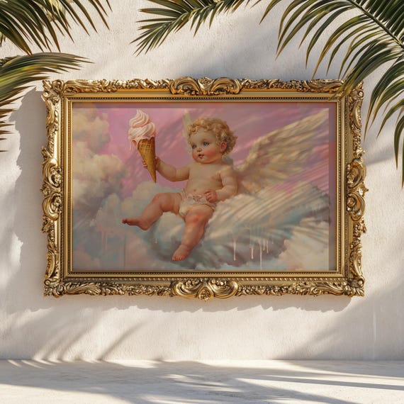 Cherub Ice Cream Cone Poster: Vintage 80s Pastel Wall Art - Etsy