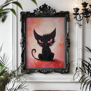 Gothic Black Cat Art Print: Spooky Devil Kitten Poster