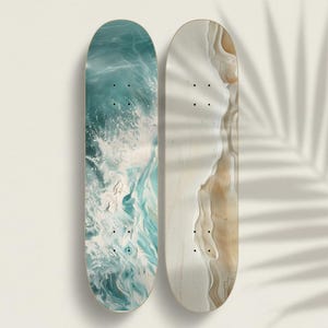 Ocean Skateboard Deck Duo: Waves and Sand Beachy Wall Art Decor image 1