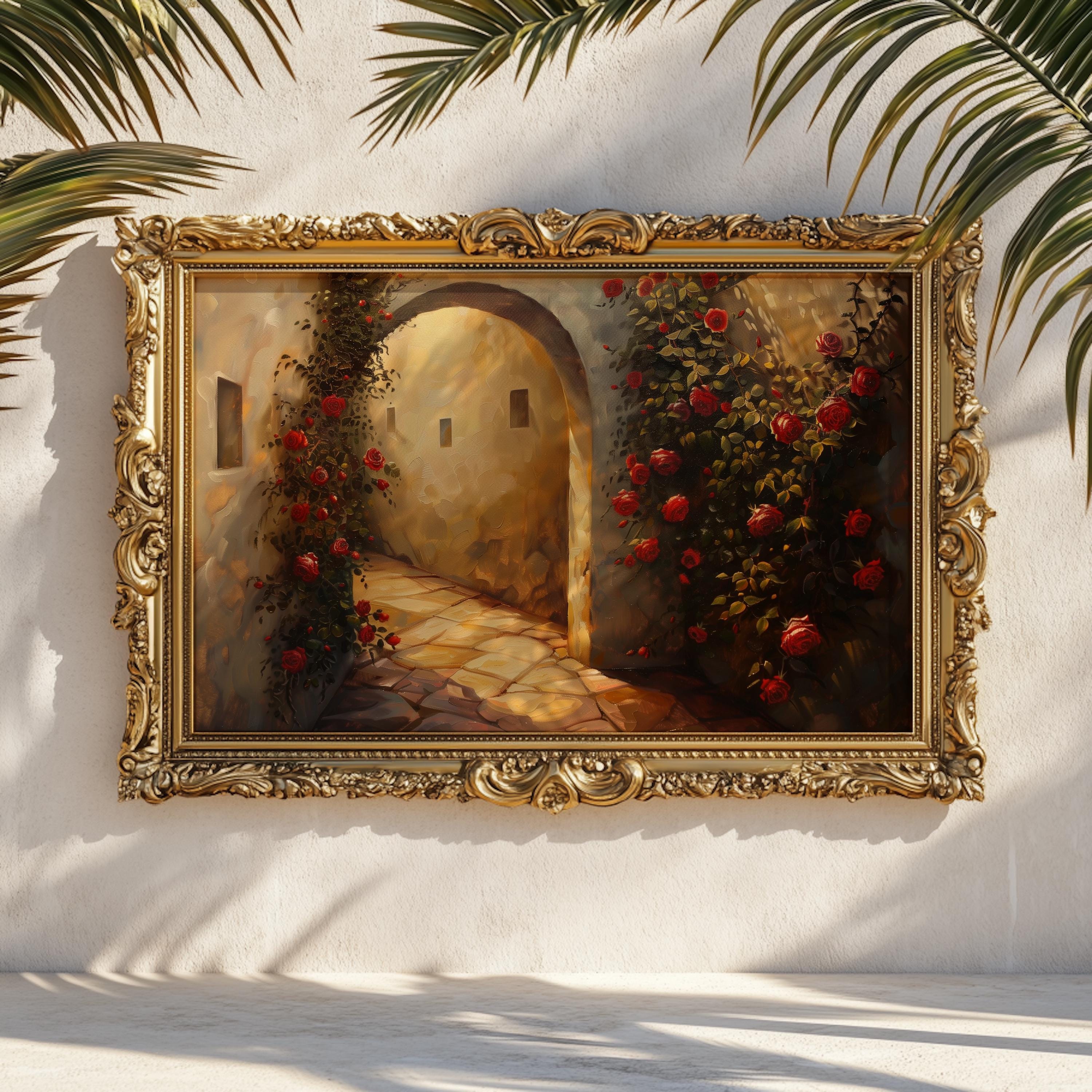 Poster arche jardin méditerranéen : impression cour européenne romantique