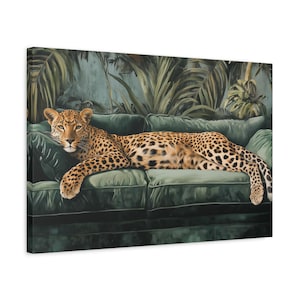 Canvas Leopard on Emerald Samtdruck: Vintage Palme Kunst