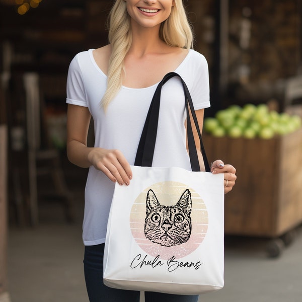 Personalised Cat Tote Bag, Custom summer Tote Bag, Dog face and name Dog Mom Gift, Gift for Dog Lovers, Personalised Dog Gift Pet Lover Gift