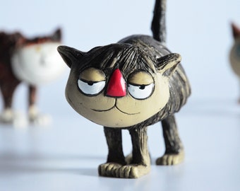 Adorable Kitty Sculpture, Whimsical Cat Cartoon Desktop Art, Quirky Shelf Accent, Unique Cat Enthusiast Present