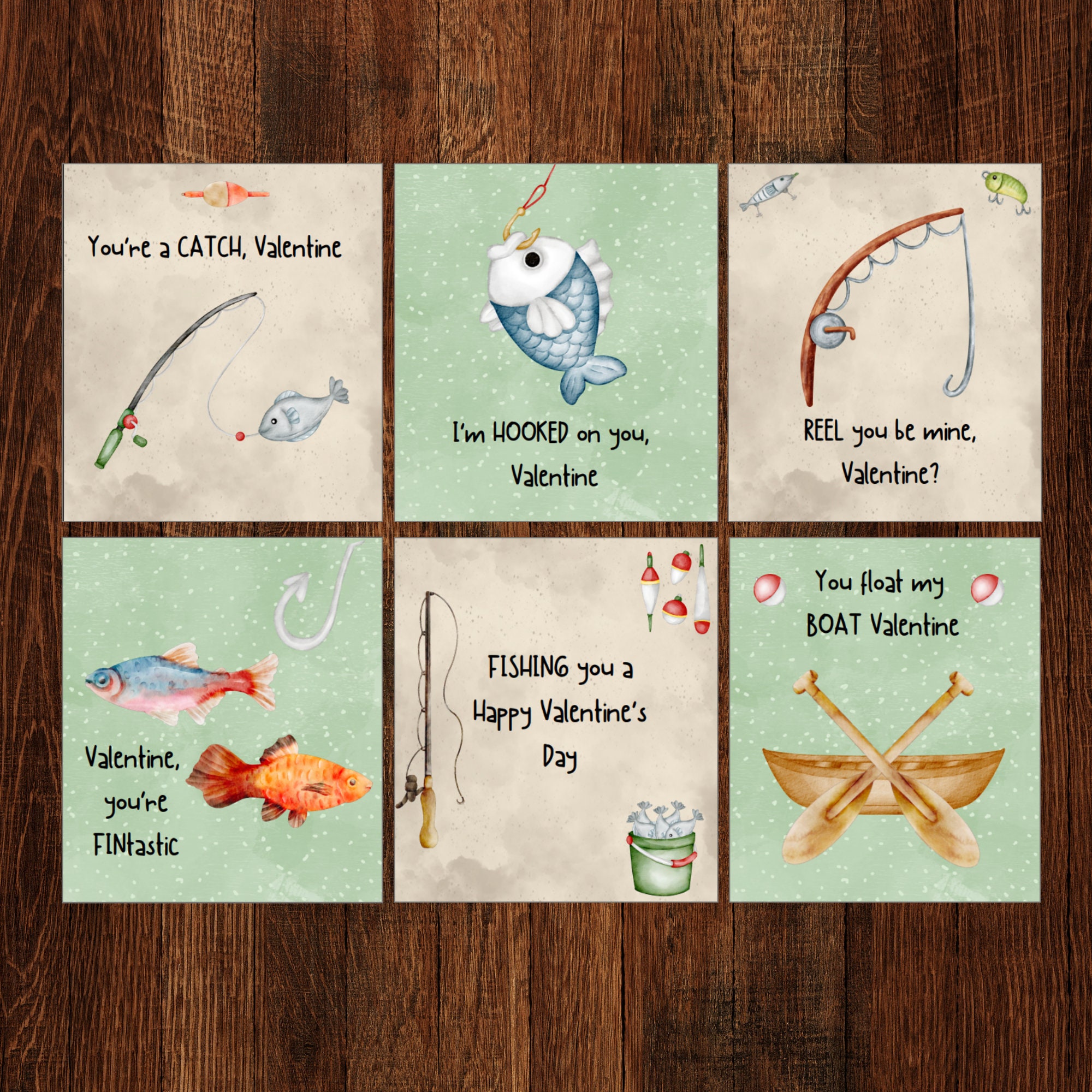 Fishing Printable Valentine Cards for Kids, Fishing Valentines