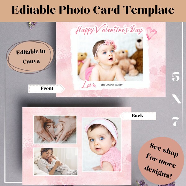 Valentines Day Photo Card Template Personalized Valentines Photo Card Canva Template Custom Valentine Photo Card Instant Download Template