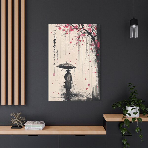 Art mat style Qi Baishi, Homme tenant un parapluie, Aquarelle, Décoration d'intérieur, Décoration de salon, Idée cadeau, Cadre