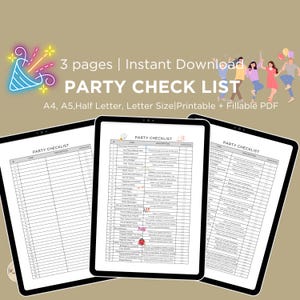 Party Check List | PDF & PNG|A4, A5, Half Letter,letter Sizes|non ...