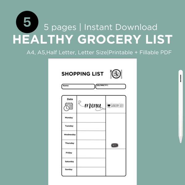 Healthy Grocery List - Etsy