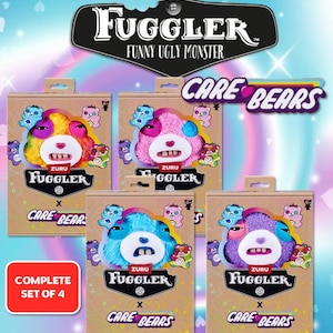Fuggler Care Bears plyschset med 4 – Samlarfigurer – 22 cm – Helt ny
