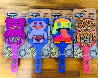 4 spazzole per capelli Fuggler Paddle – Oogah Boogah, Annoyed Alien, Purple Grin, Mr Buttons