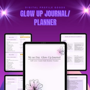 90-Day Glow-Up Journal | Digital Self-Care Planner | Daily Wellness Tracker, Affirmations, etc..