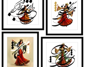 Persian Calligraphy Art: Whirling Dancer Printable (Digital Download)