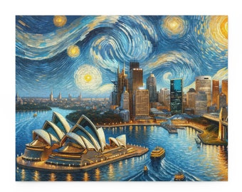 Sydney Opera House and Starry Night Puzzle: Unique 120/250/500-Piece Art Jigsaw - Ideal for Puzzle Fans & Art Enthusiasts