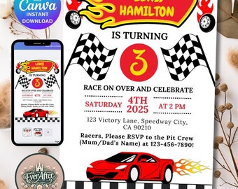 Race Car Birthday Invitation: Hot Wheels Theme (Digital Invite Canva)