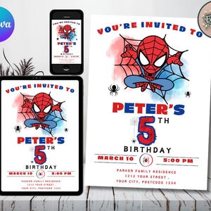 Editable Spiderman Birthday Invitation Spiderman Party Invite Instant Download Custom Spiderman Birthday Card Marvel Invitation Template