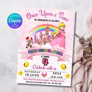 Editable Princess Birthday Invitation Pink Princess Party Invite Girls Birthday Digital Template Instant Download Canva Princess Kids Party