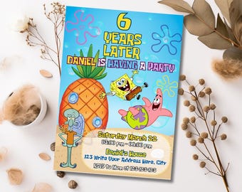 Cartoon Sponge Geburtstagseinladung, Unterwasserparty (Digitaler Download)
