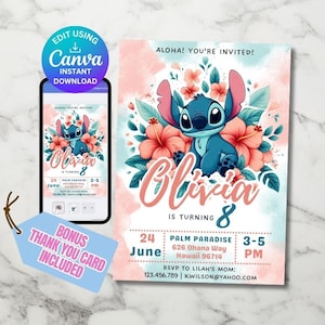 Editable Stitch Birthday Invitation Stitch Party Invite Canva Template Kids Birthday Custom Name Digital Invitation Mobile Printable File