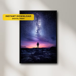 Galaktischer Horizont Astronaut Wandkunst Digitaler Download Weltraum Dekor Galaxy Poster Druckbare Raumkunst Himmlische Weltraumforschung Kunstwerk
