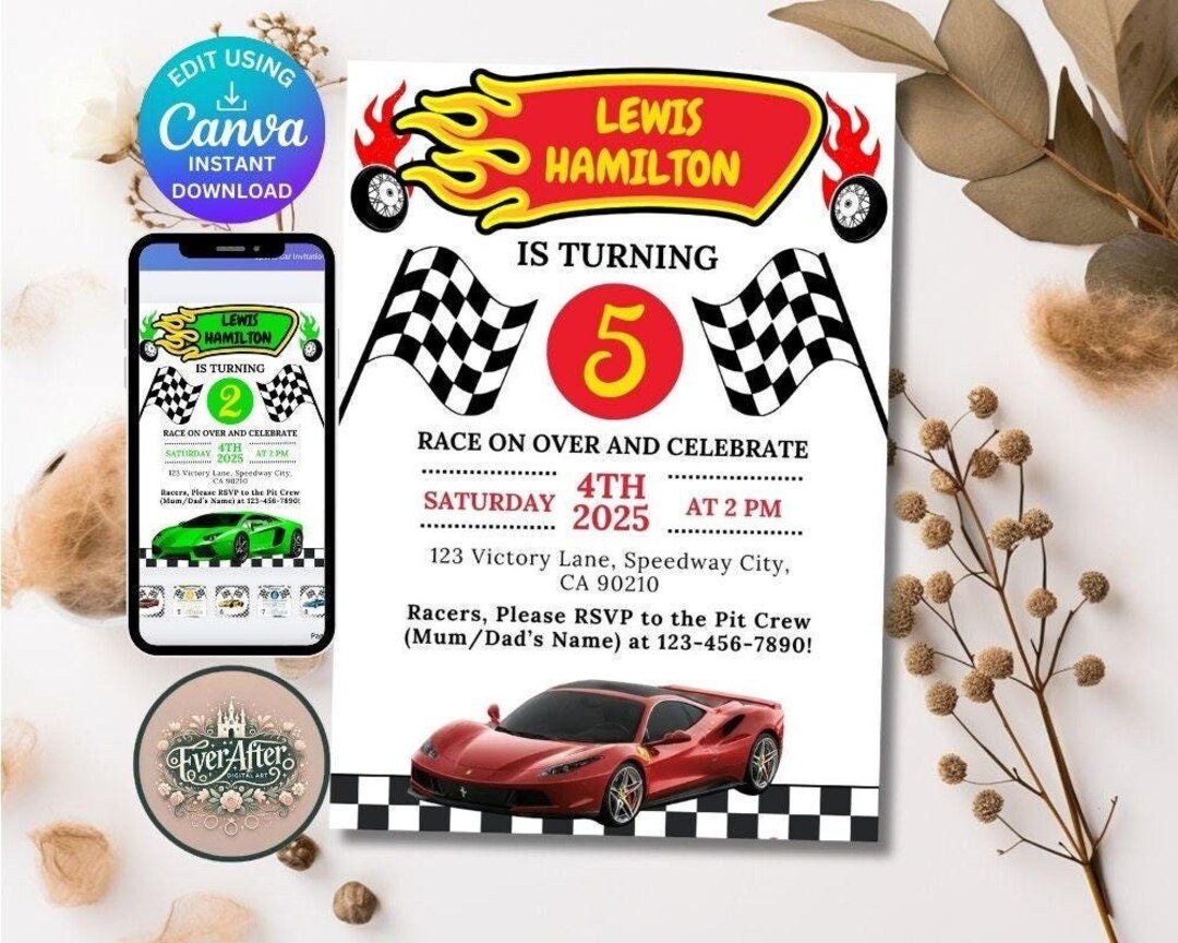 Editable Race Car Birthday Invitation: Ferrari, Lambo Theme (digital ...