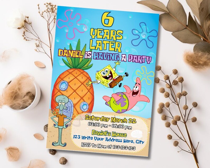 Editable Spongebob Birthday Invitation Digital Spongebob Party Invite ...