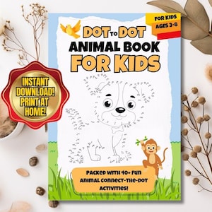 Animal Dot to Dot Worksheet Connect The Dots Book Pages Kids Dot-to-dot Coloring Pages Preschool Activity Book Homeschool Book Printable Kid