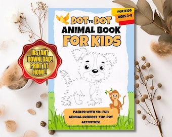 Animal Dot-to-Dot Worksheet: Kids Activity Book (PDF Printable)