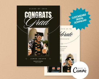 Graduation Announcement card CANVA Template, Elegant Graduation Invitation Simple Template, Senior Invitation, Graduation Party Template