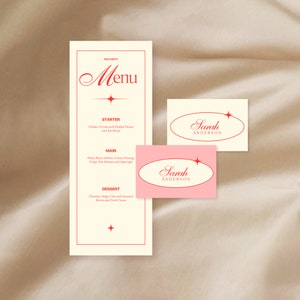 Modèle de menu de tea party vintage modifiable, invitation modifiable, rétro moderne élégant simple, heure du thé, renverser le thé, carton rouge