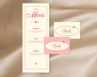 Editable Vintage Tea Party Menu Template, Editable invitation, retro modern elegant simple, Tea time, spill the tea, red card