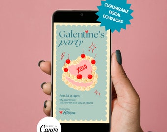 EDITABLE Galentine's Day Cake Invitation, Digital Mobile Invitation, Valentines Day, heart doodle cake, handwritten invitation, easy to edit