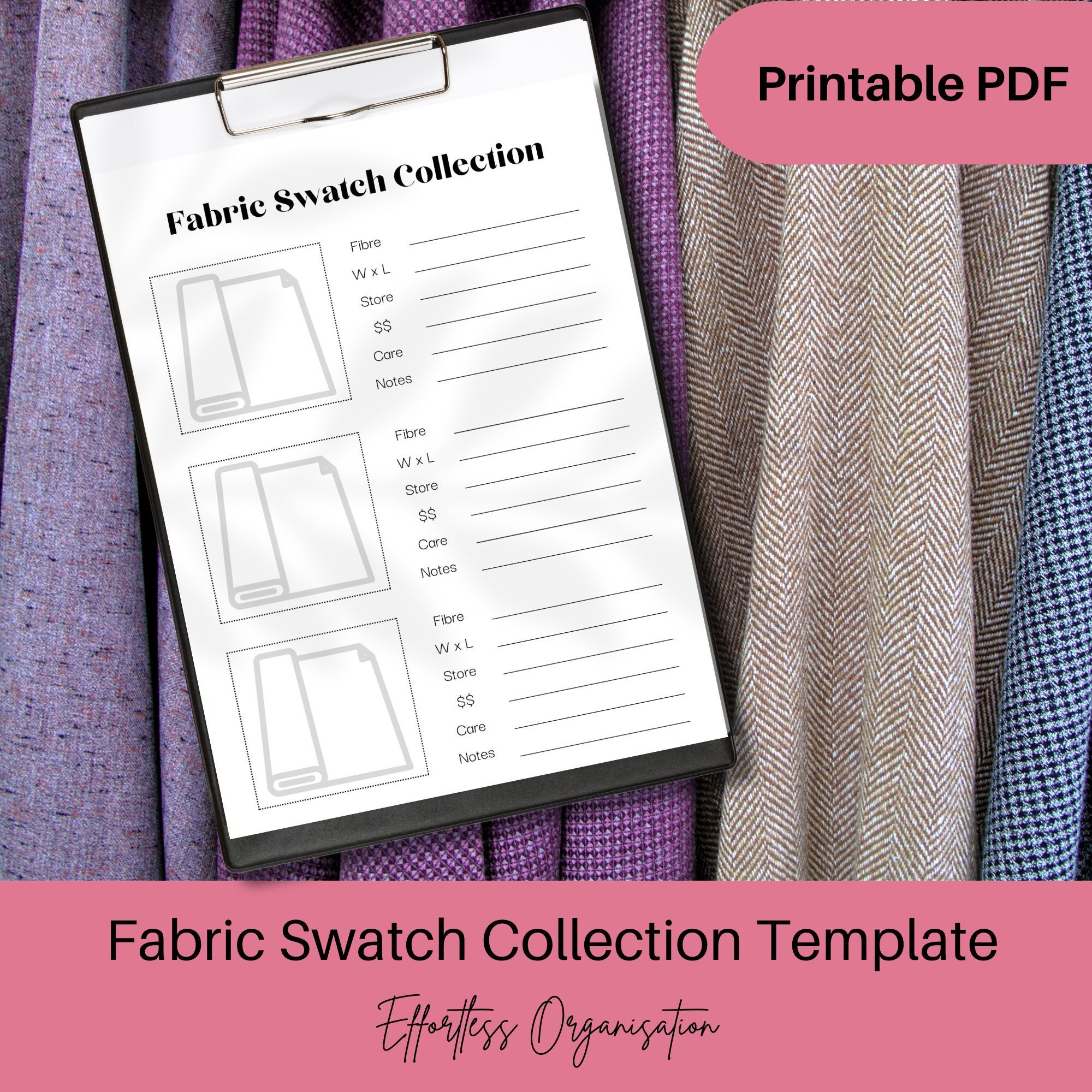 Sewing Fabric Swatch Record Template PDF for Organization and Inventory ...