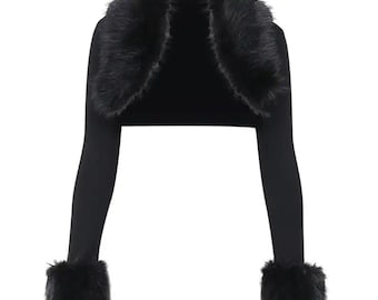 Faux Fur Knit Bolero Black Cropped Cardigan