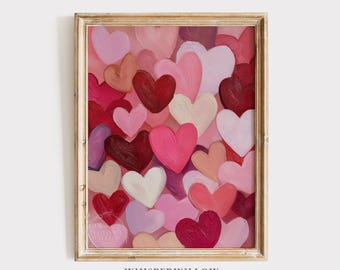 Valentine's Heart Collage Art - Digital PRINTABLE Download, Romantic Abstract, Modern Love Wall Decor, Pink Red Purple White Shapes