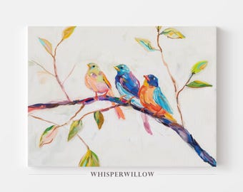 CANVAS Art - Bunte Singvögel, abstrakte Naturwild lebende Tiere, schönes Tier, lebendiger Baumast-Wand-Dekor, wunderliches Geschenk für Vogel-Liebhaber