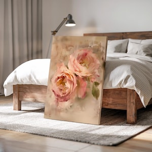 CANVAS Wall Art - Vintage Rose Abstract Blush Pink Floral, Soft Romantic Shabby Chic Flower Print, Bedroom, Living Room, Entryway Decor