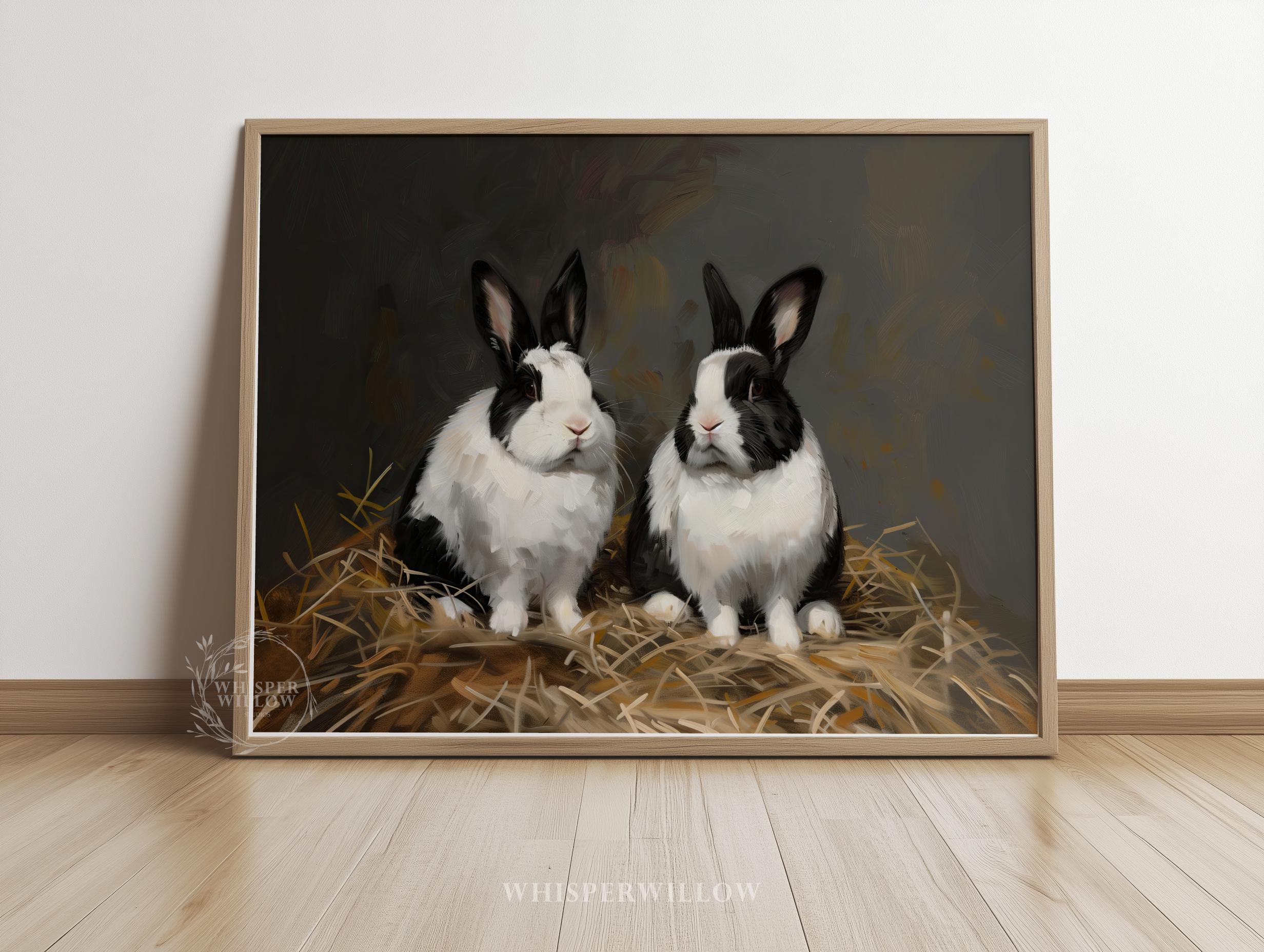 Two Dutch Rabbits - Digital PRINTABLE Download, Vintage Animal