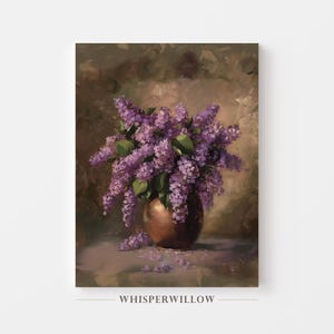 CANVAS Wall Art - Lilac Bouquet Still Life Canvas Print, Purple Flowers in Rustic Vase, Country Farmhouse Decor, Vintage Spring or Summer