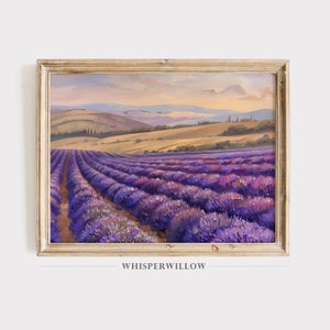 Vintage Lavender Fields Painting, Digital Printable Download, Purple Flowers, Floral and Botanical Wall Decor, Stunning Landscape Art
