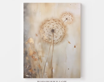 Moody Dandelion CANVAS Wall Art - Neutral Botanical Print, Abstract Floral Decor